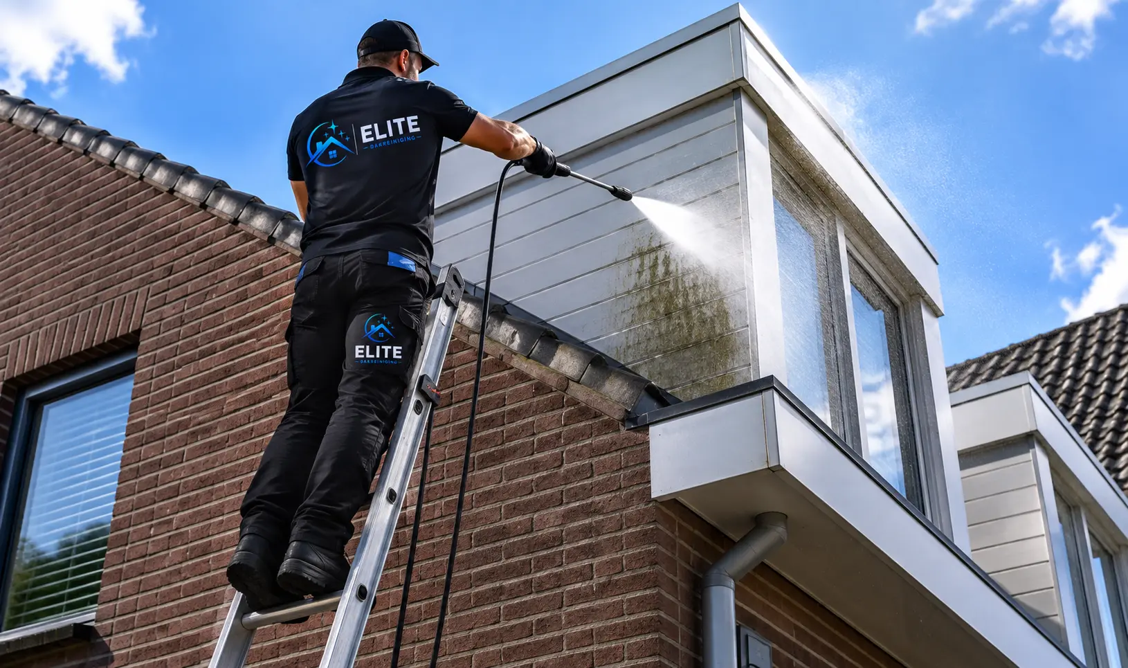 Elite Dakreiniging aan het werk bij een woning