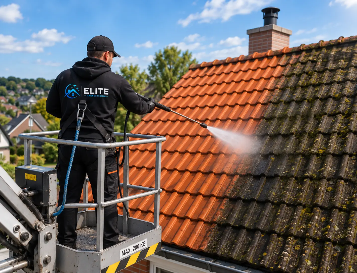 Elite Dakreiniging aan het werk tijdens professionele dakreiniging