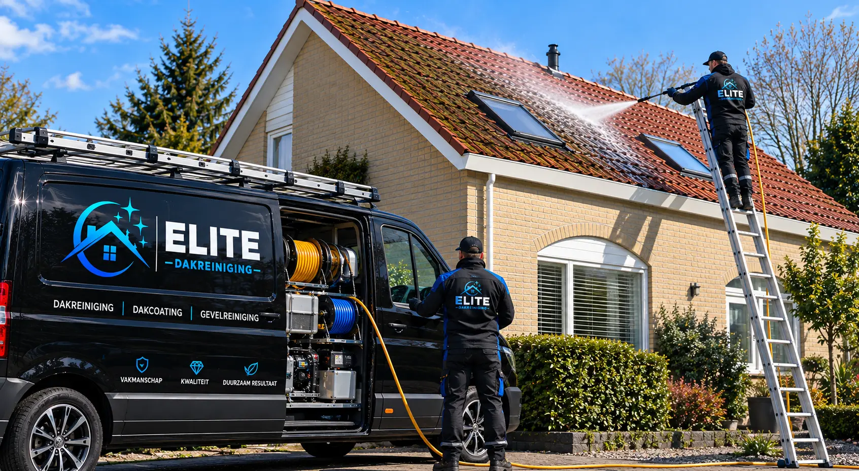 Elite Dakreiniging aan het werk bij een woning